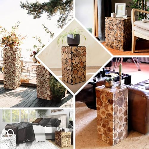 Efavormart 24 inch Natural Wooden Slices Pillar Pedestal Stand, Rustic Wood Riser Rectangular Plant Stand for Wedding Aisle and Farmhouse Home Decor - size: 24"