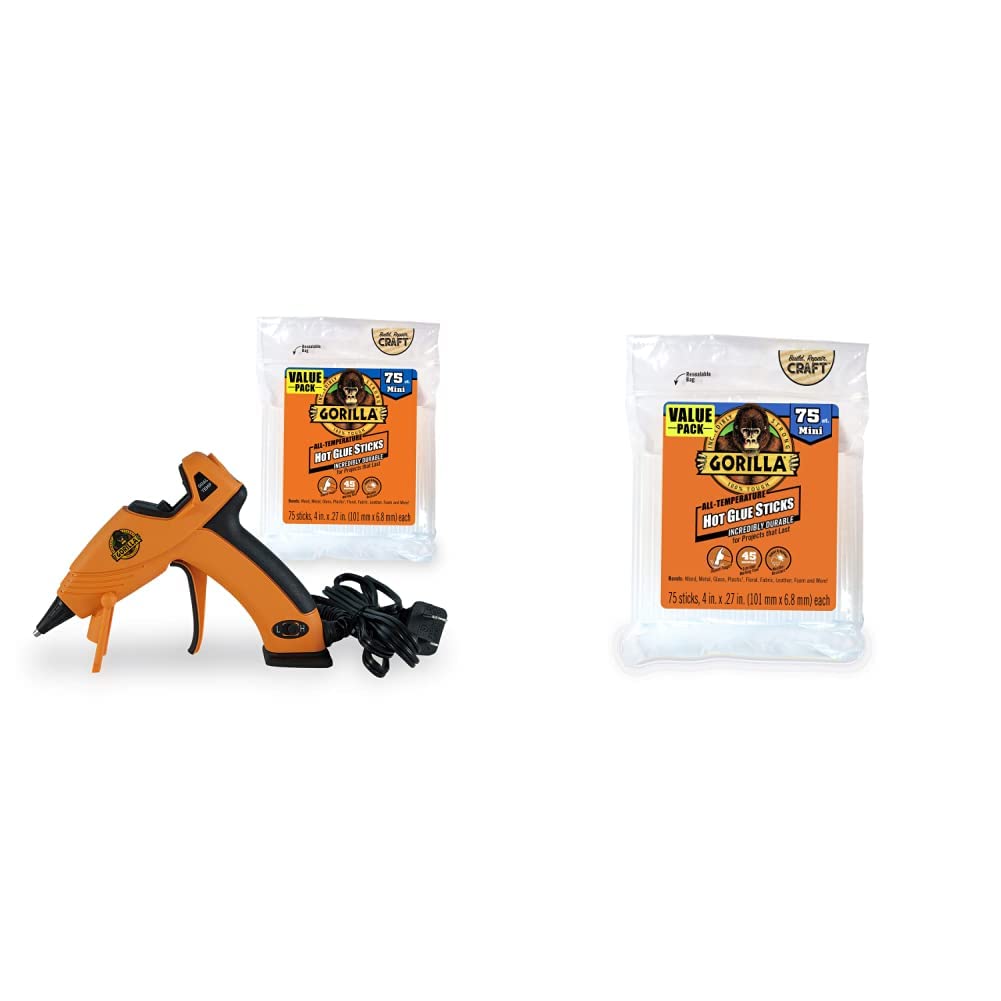 Gorilla Dual Temp Mini Hot Glue Gun Kit with Gorilla Hot Glue Sticks (75 Count)