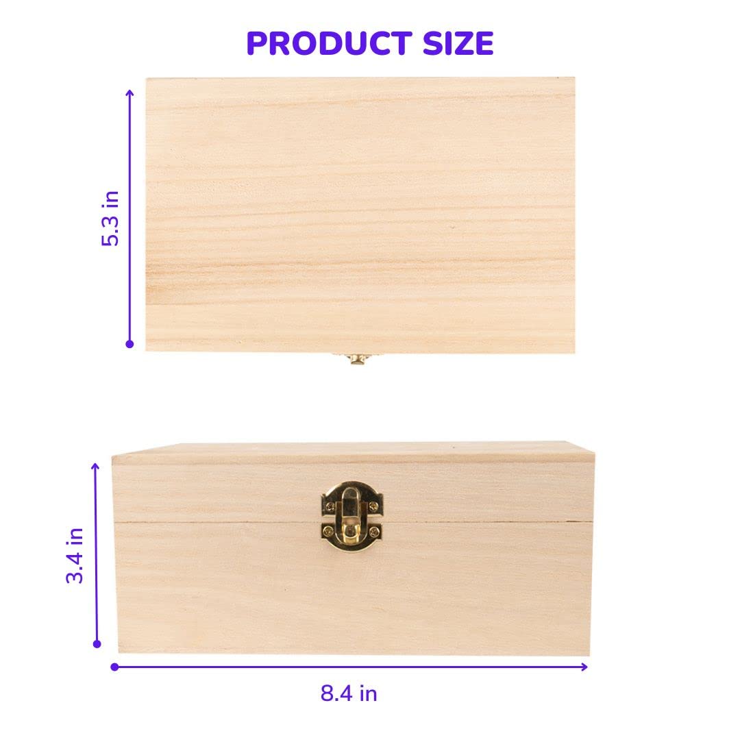 Craft County Unfinished Wooden Keeper Box with Hinges and Latch – Storage for Collectibles and Supplies