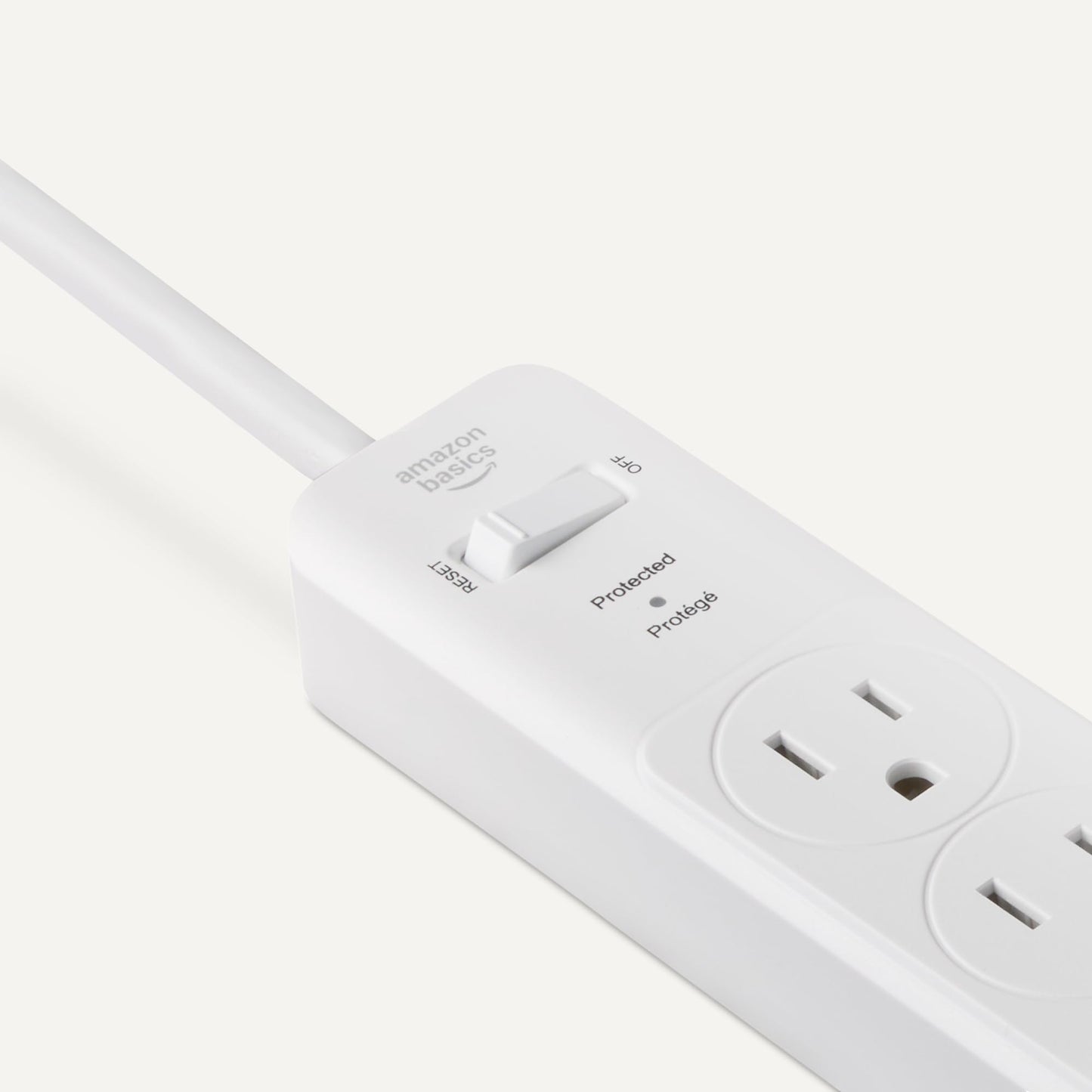 Amazon Basics Rectangle 6-Outlet Surge Protector Power Strip with Circuit Breaker, 600 Joule, 2ft Cord, White, 2-Pack