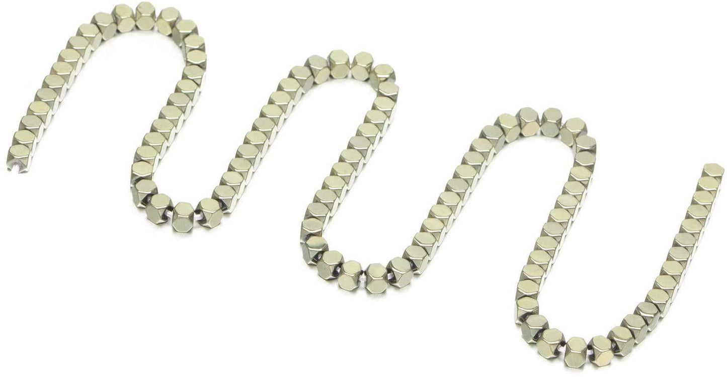 AD Beads Natural Hematite Gemstone Faceted Square Cube Loose Beads 16" (6x6mm, Metallic Pyrite)