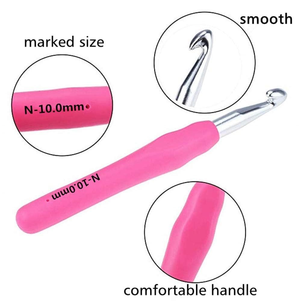 Yarniss Large Ergonomic Crochet Hooks Set 6.5mm 7.0mm 8.0mm 9.0mm 10.0mm, Big Crochet Hooks for Chunky Yarn(5 Size)