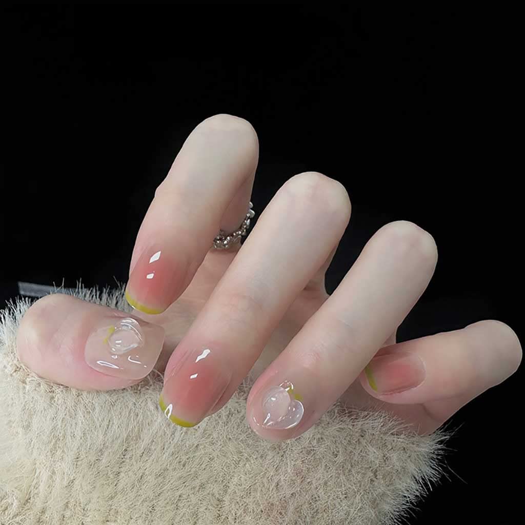 RikView Short Press on Pink Fake Nails - French Tips, Square, Full Cover for Women (24 PCs)