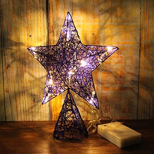 CVHOMEDECO. Blue Tree Top Star with Warm White LED Lights and Timer for Christmas Ornaments and Holiday Seasonal Décor, 8 x 10 Inch
