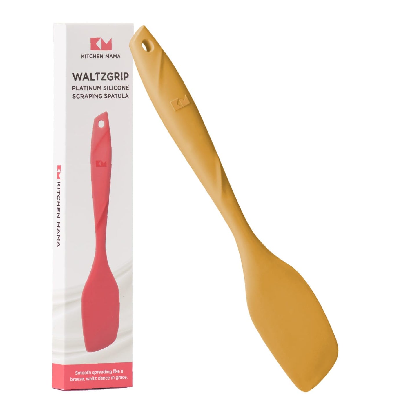 Kitchen Mama WaltzGrip Platinum Silicone Scraping Spatula: Heat Resistant, Seamless, Non Stick for Frying Pan Cookware, Safe, Flexible Bowl Scraper - Ideal for Mixing, Baking, Stirring (Yellow)
