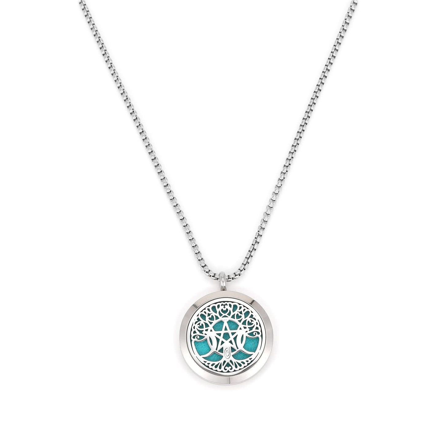 Essential Oil Diffuser Viking Necklace - Stainless Steel Locket- Best for Aromatherapy-Perfume, Fragrance, Scent Diffusers for Women and Girls (Life Tree of Moon Star)