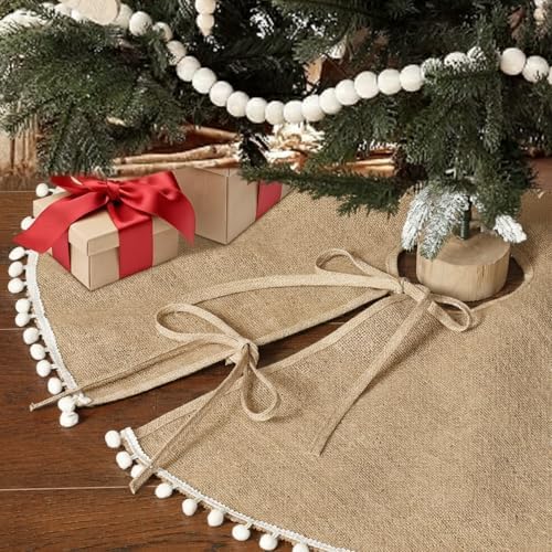 Syhood 36 Inch Christmas Tree Skirt Fall Linen Burlap Tree Skirt, Khaki