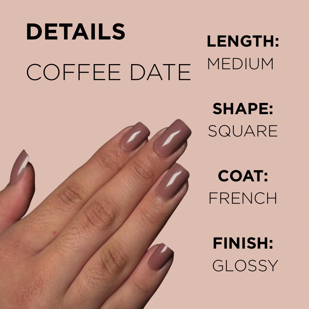 COFFEE DATE Press-On Nails by Lavaa Beauty | Medium Square | Glossy Brown Nude Nails