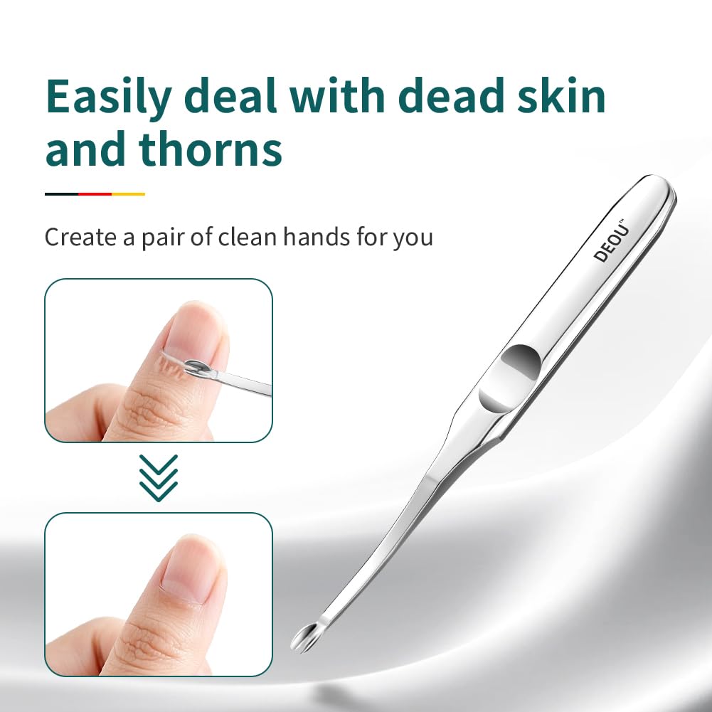 DEOU Professional Stainless Steel Cuticle Pusher with Thick Handle - V - shaped Blade for Precise Dead Skin Removal