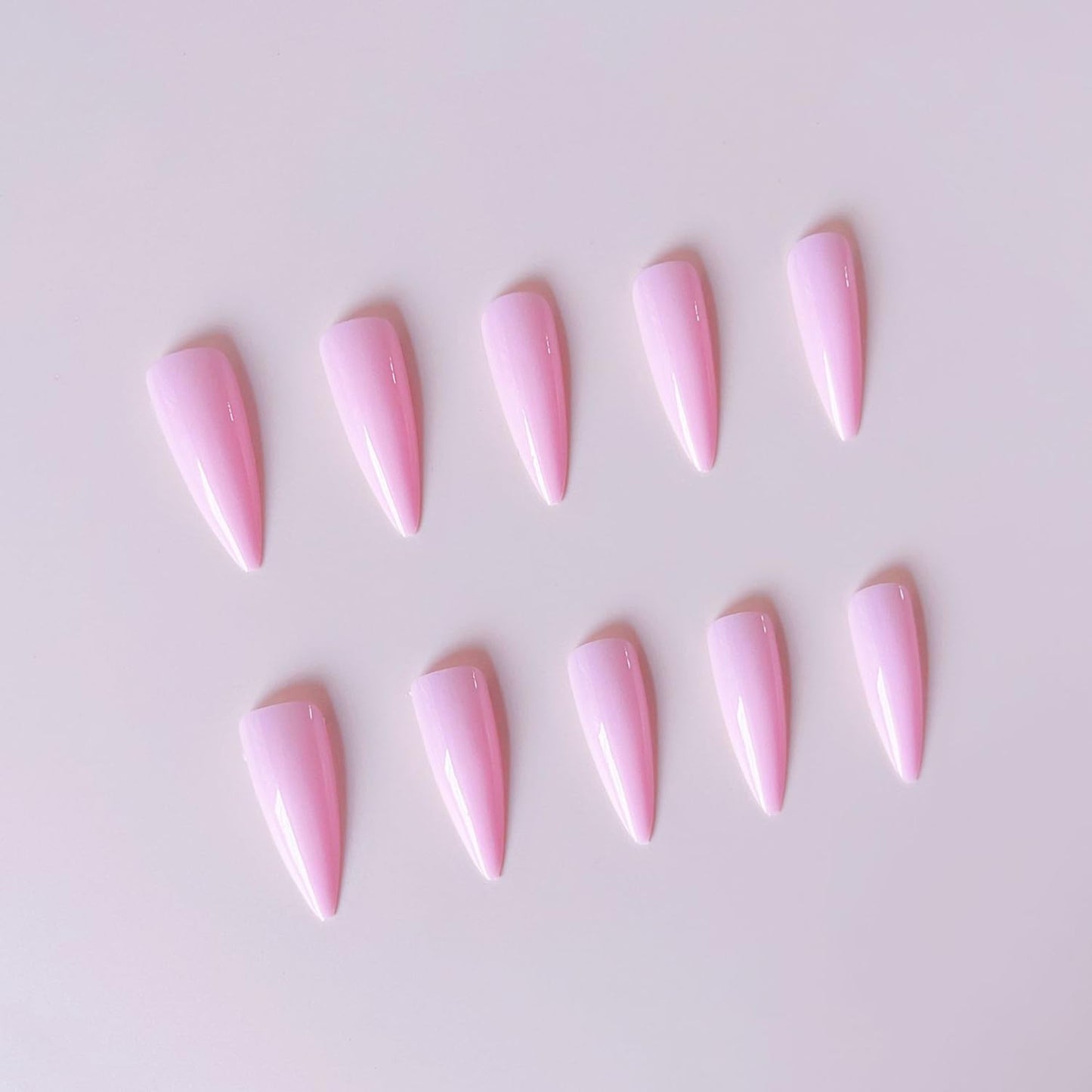 Pink Press On Nails Long Stiletto Fake Nails Solid Color False Nails With Design Full Cover Glossy Stick On Nail Reusable Artificial Acrylic Nail For Women Manicure 24pcs