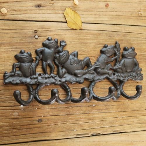 European Cast Iron Five Frogs Wrought Iron Hook, Wall Decor Ornament