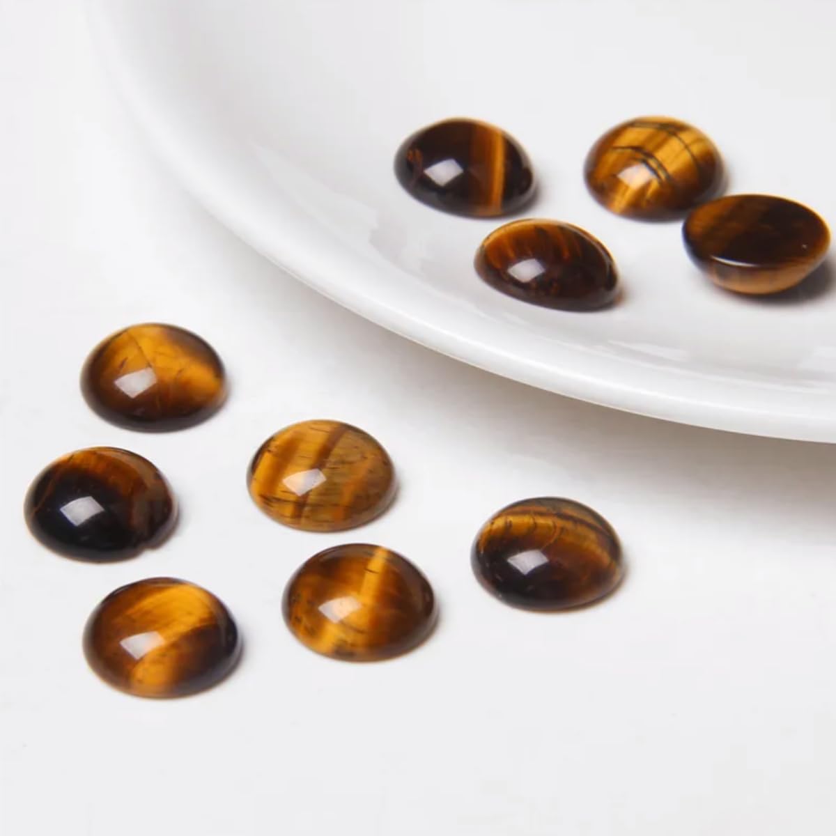 20pcs 12mm Natural Stone No Hole Tiger Eye Semicircle Smooth Cabochons Beads Healing Chakra Crystal Stone Bead for Jewelry Making Rings Earrings Necklace Bracelet DIY Crafts