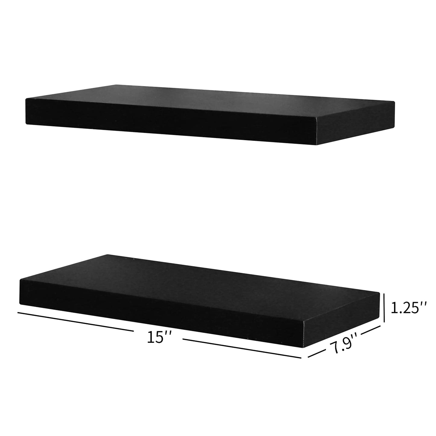 WELLAND Set of 2 Floating Shelves Wall Mounted Shelf, for Home Decor with 8" Deep (Black, 15 inch)