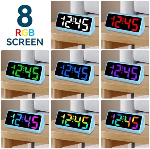 Netzu Loud Alarm Clock for Heavy Sleepers, RGB Alarm Clocks for Bedrooms Seniors Kids, Plug in Digital Clock with 5 Dimmers, 2 Alarms, 4 Volumes and Snooze