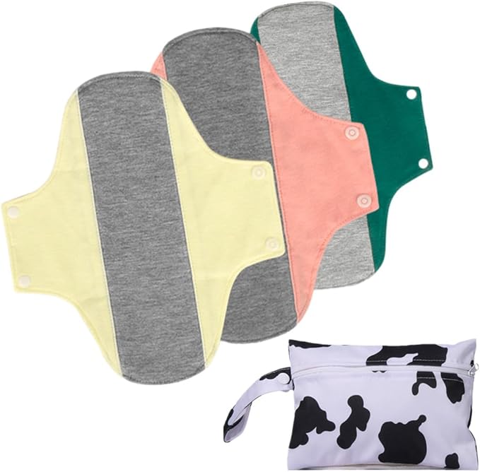 WEEOATAR Reusable Menstrual Pads,Graphene Incontinence Pads,Panty Liners Period Pads,Light Incontinence Pads,Washable Sanitary Pads,Pack of 3 with 1 Cloth Mini Wet Bag (Yellow,Pink&Green,M)