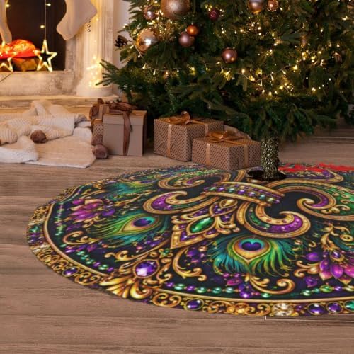 Mardi Gras Christmas Tree Skirt Xmas Tree Skirt, Winter Christmas Tree Mat for Home Party Holiday Indoor Outdoor Decorations