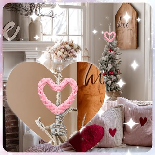 Gejoy 5.5 Inch Mini Woven Velvet Valentine Day Tree Topper Velvet Pink Hearts Tree Topper for Mini Trees Heart Decorations for Valentines Day Party Holiday Ornament Home Decoration