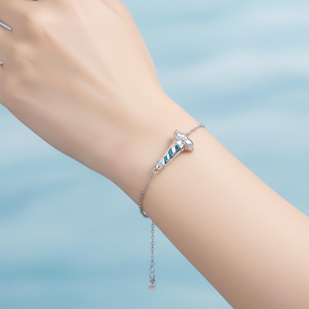 PEIMKO 925 Sterling Silver Turquoise Exquisite Lighthouse Bracelet Boho Style Bracelet Jewelry Gifts for Women Mother