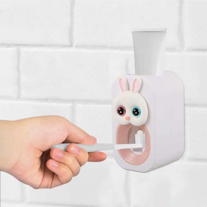 Cartoon Bunny Wall Mounted Toothpaste Dispenser Practical Toothpaste Squeezer for Adorable Bathroom Toothbrush Holder Effort Saving Automatic Pump Tool