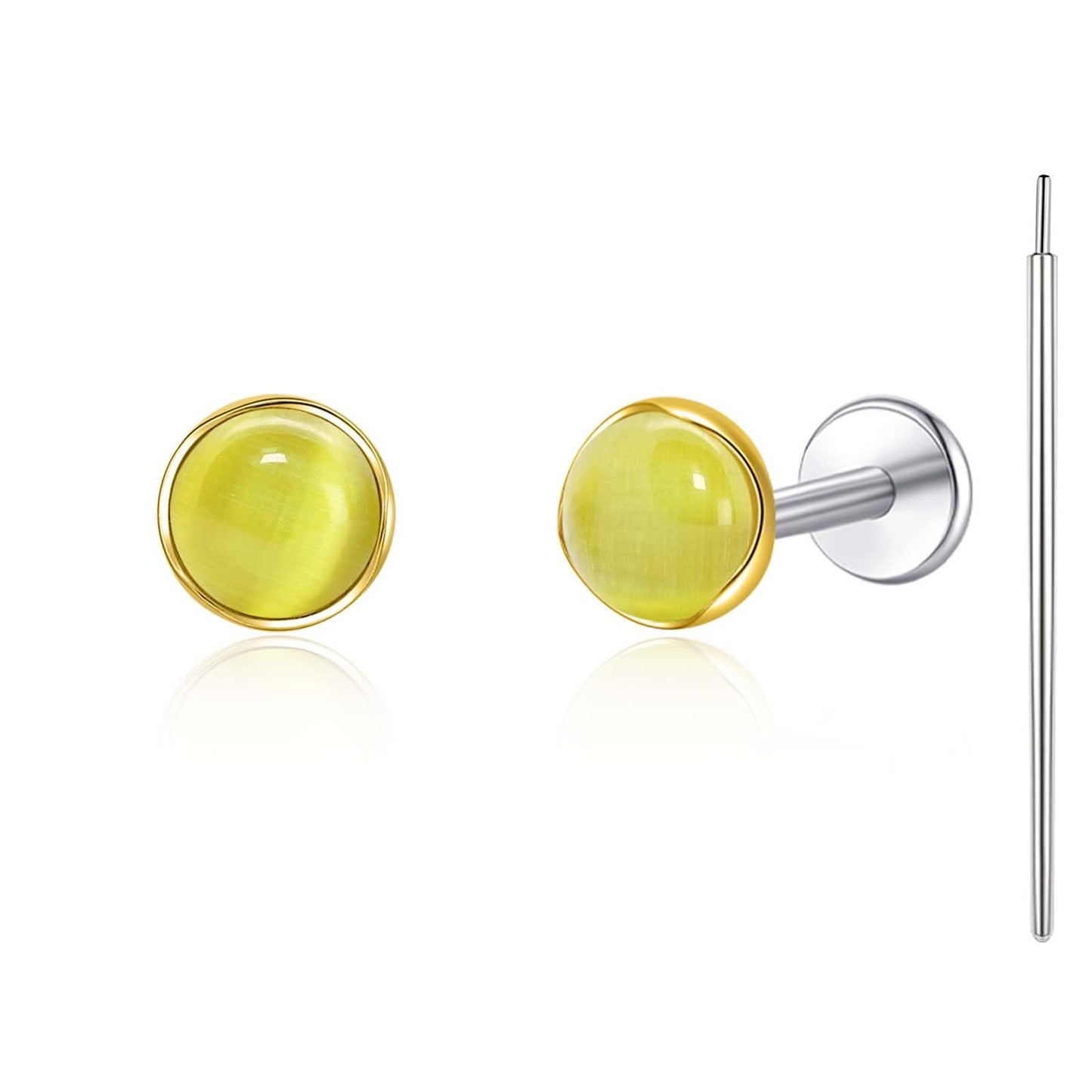 Limerencia Hypoallergenic Earrings for Sensitive Ears - 18G G23 Titanium Round Cat's Eye Push in Stud Earrings, Cartilage Stone Pierced Earrings for Women Men Gift,Light Green 4mm