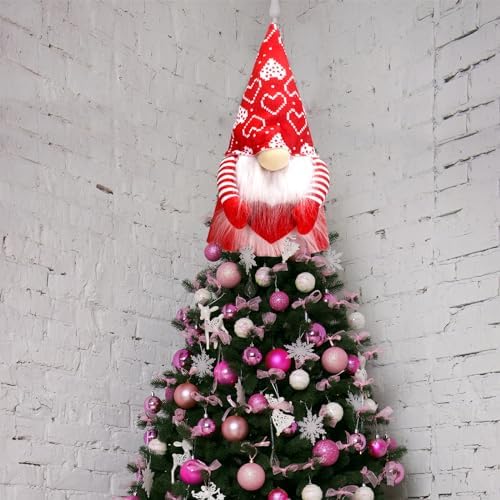 MiniInflat Valentine's Day Gnome Tree Topper with Top Hat Tree Topper Gnome Tomte Ornament Treetop for Valentine's Day Wedding Holiday Party Supplies Home Decorative Party Gift