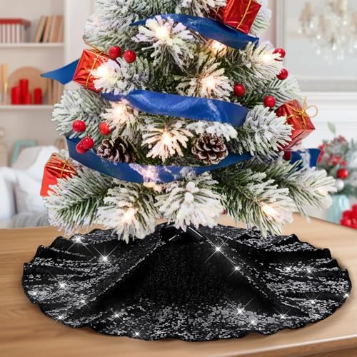 Poise3EHome Black Christmas Tree Skirt, 24 Inch Sequin Tree Skirt