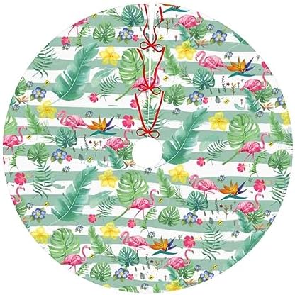 Pink Flamingo Christmas Tree Skirt 36" Rustic Decorations Farmhouse Xmas Small Tree Skirt,Red Green Funny Indoor House Decoration New Year Holiday Party Home Decor