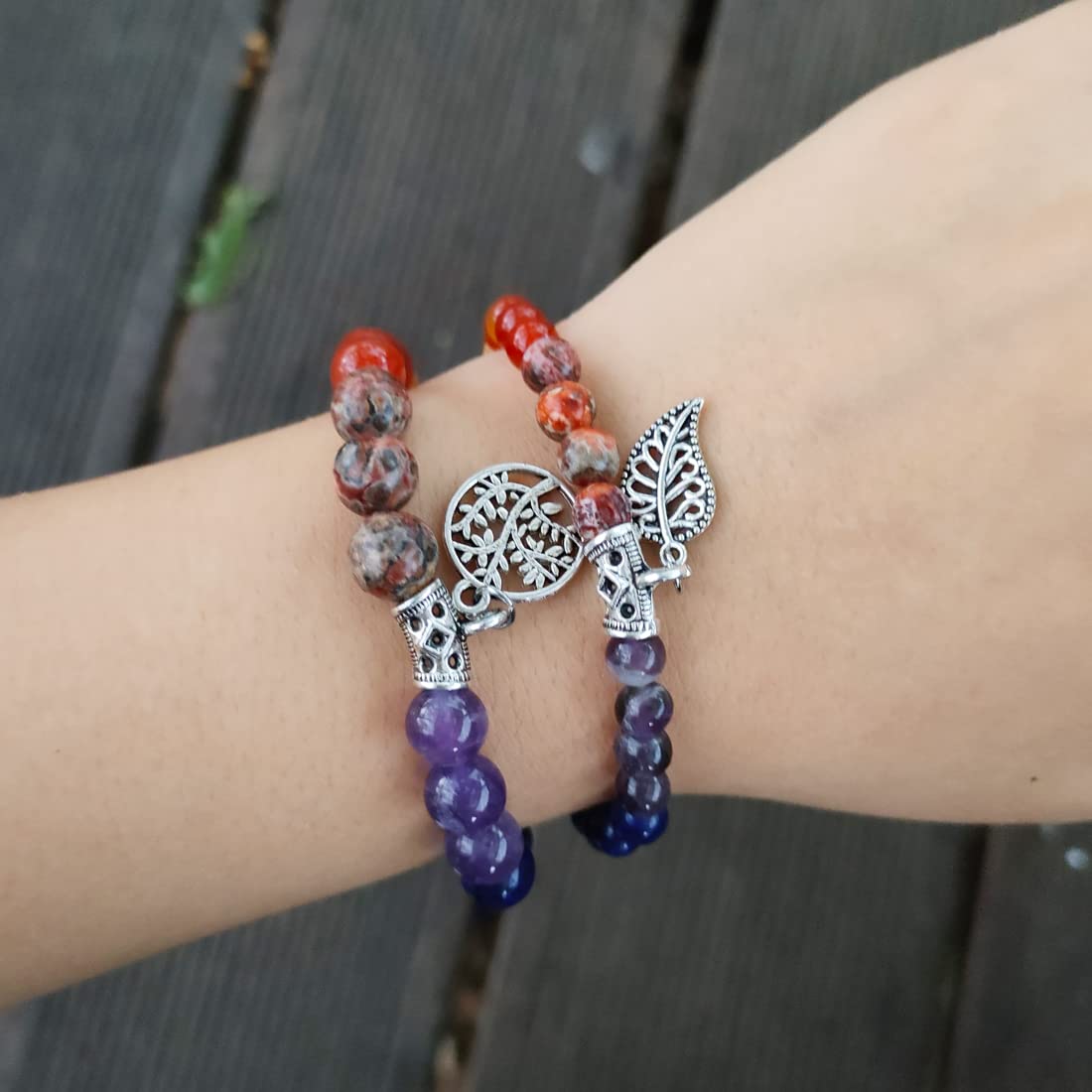 YGLINE 2 PCS Healing Crystal Bracelets for Women Natural Stone Beaded Stretch Bracelet Jewelry Gifts