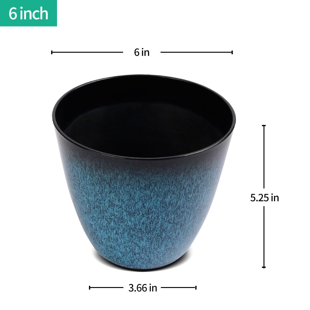 RICH ATLAS 3Pack Plant Pots Durable Decorative Flower Pots,6 Inch Planter Set for Indoor and Outdoor Plants,Flowers,Succulents (Blue)