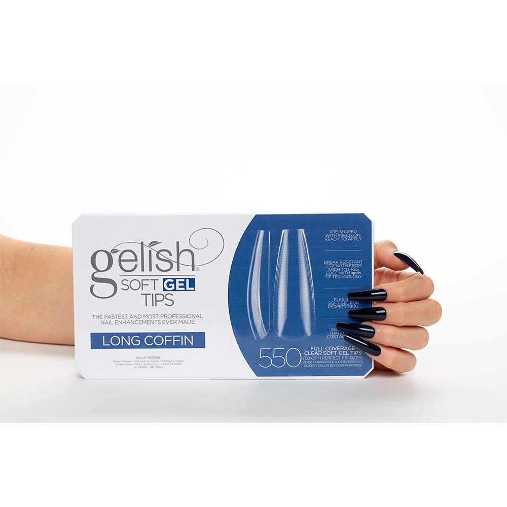 Gelish Soft Gel™ Tips - 550 Count Professional Quality Press on Nails Extension for Strong, Long-Lasting Manicures – Easy Application, Natural Look, Pre-shaped False Nail (Long Coffin)