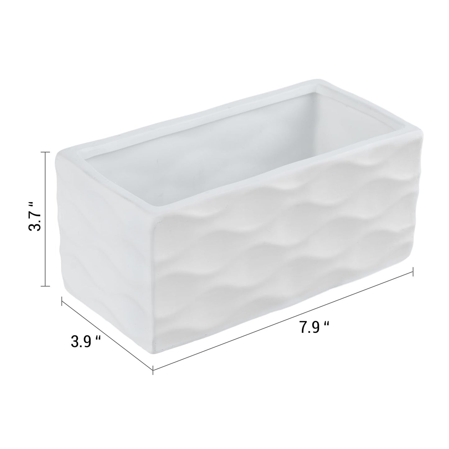MyGift Modern Wave Pattern White Ceramic Rectangular Planter Pot - Decorative Indoor Flower Container for Home, Office, Patio, and Garden, 8-Inch