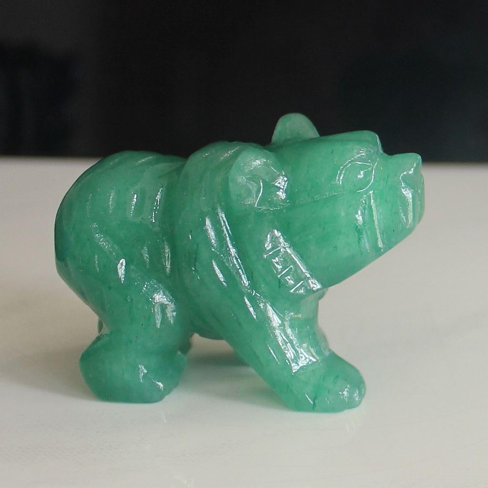 HLbshi Hand Carved Gemstone Crystal Bear Figurine Animal Statue Carving Office Home Decor Collections 2'' (Green Aventurine)