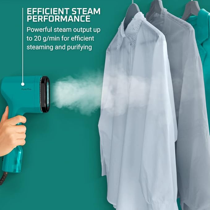 Rowenta PurePop Handheld Steamer for Clothes 1.5 Lbs 15 Second Heatup,2.3 Oz Capacity 1150 Watts Portable,Ironing,Fabric Steamer,Garment Vacation Essentials,Travel Must Have Green DR2024 DR2024U1