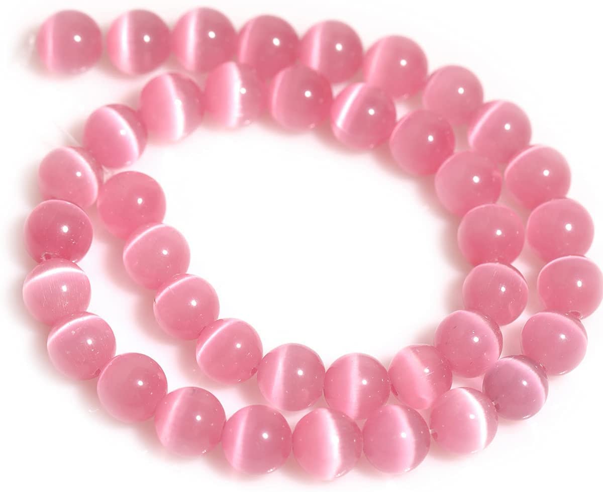 HAAMIIQII 45pcs 8mm Pink Cat Eye Beads Round Loose Gemstone Beads for Jewelry Making Strand 15 Inch