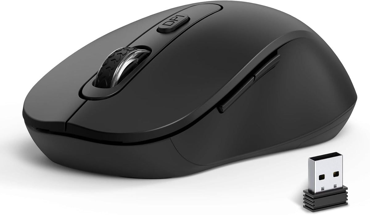Wireless Mouse for Laptop, PC, Chromebook, Mac, MacBook, Silent Wireless Mouse with USB Nano Receiver, Side Button, 2400 DPI, Anti Slip Roller, 6 Button Ergonomics Cordless Computer Mice - Black