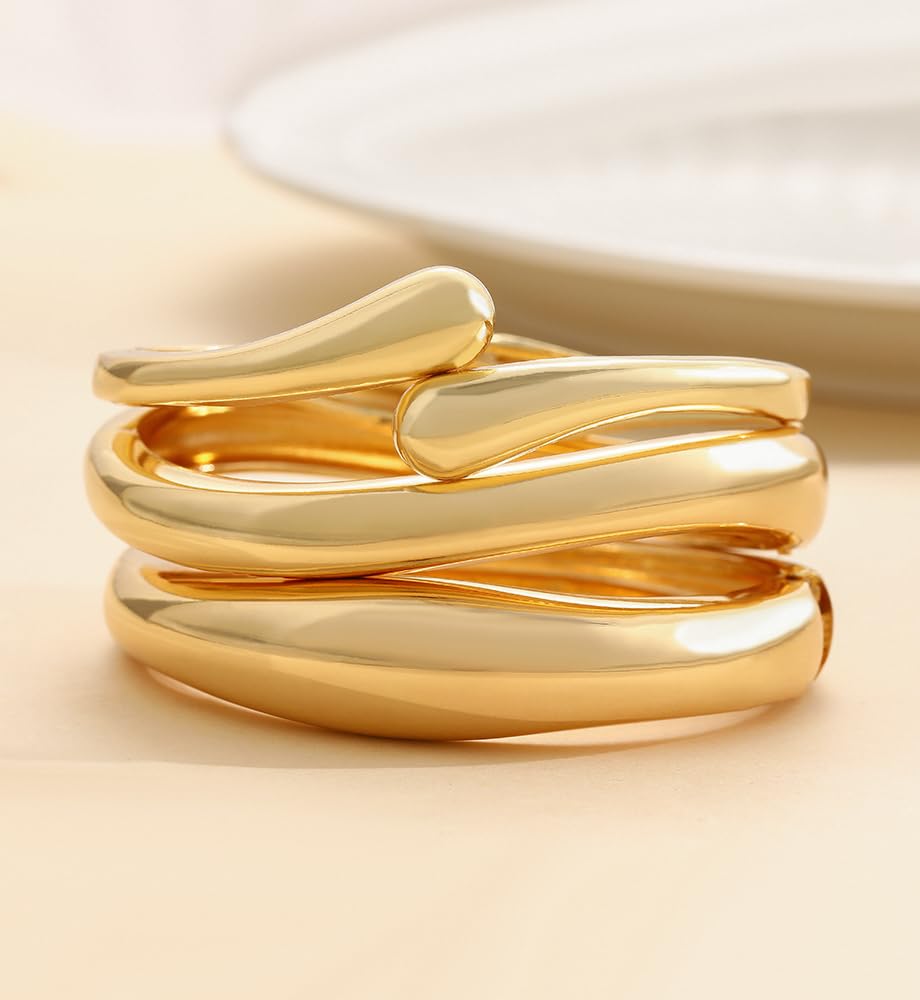 Chunky Gold Bangle Bracelets for Women, Dainty 14k Gold Plated Simple Stackable Bangles Set, Fashion Vacation Accessories Small Gifts for Daughter