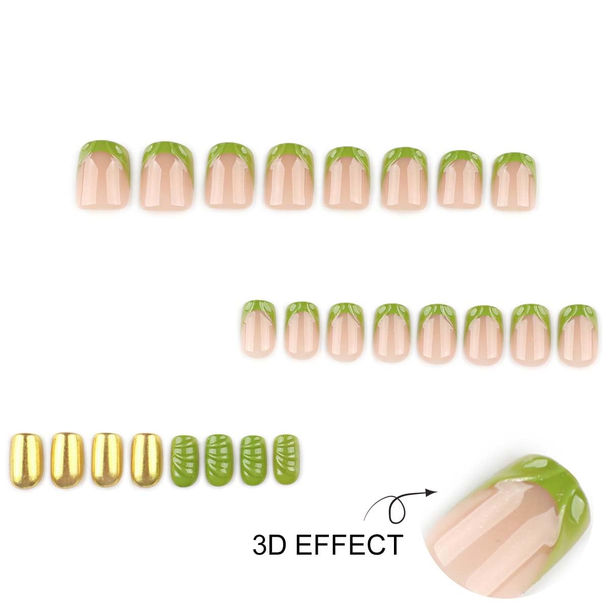 Lime Green Chrome Press on Nails Short Square Fake Nails Spring Summer Nail Press ons with Design Green French Full Cover Stick on Nails for Women Manicure,Reusable | Glue Tabs | Easy Apply | 24Pcs