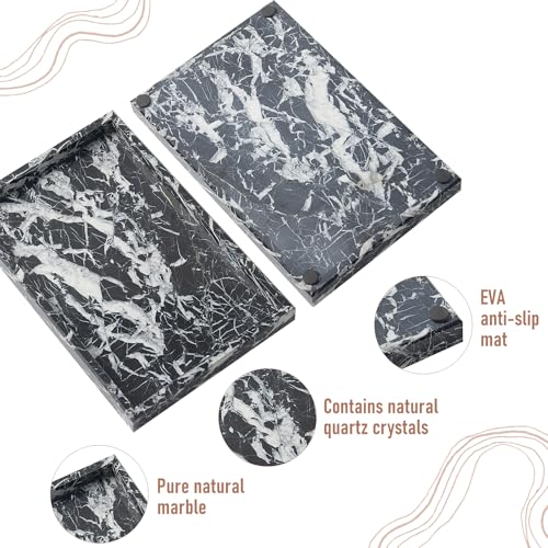 Marble Bathroom Tray,Pure Natural Vanity Tray,Marble Tray for Kitchen Counter Non-Ceramic/Non-Resin,Stone Trays 12 x 8 inch - color: Black White