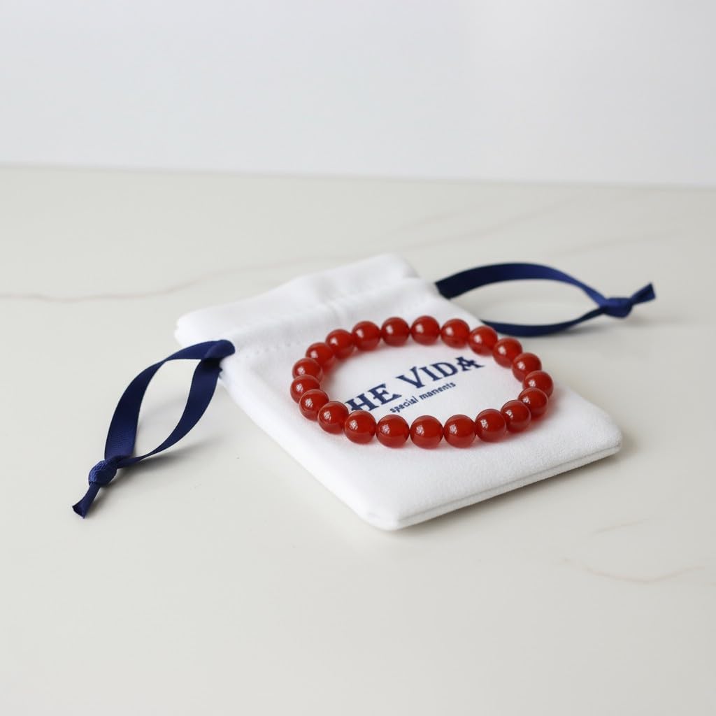 The Vida Handmade AAA+ Quality Crystal Stretch Elastic Bracelet - Nature Gemstone - Jewelry Gift - Holiday Gift - For Women & Men (Carnelian)