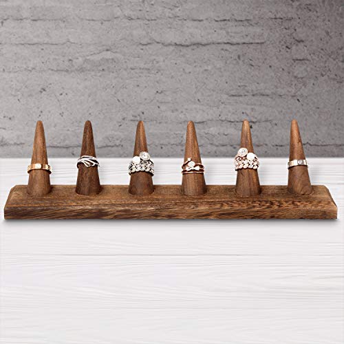MOOCA 2 Pcs Set Finger Ring Stand Jewelry Display Holder Showcase Display Stands 11 x 2 1/4 x 2 3/4 in, Brown Color - color: Brown, 2 Pcs 6 Ring