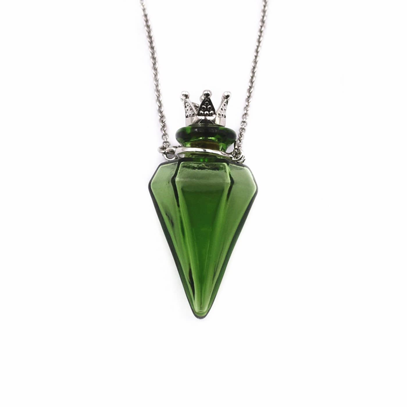 Colored glass Pendant Necklace Aromatherapy Perfume bottle necklace 50cm Stainless steel chain (Green)