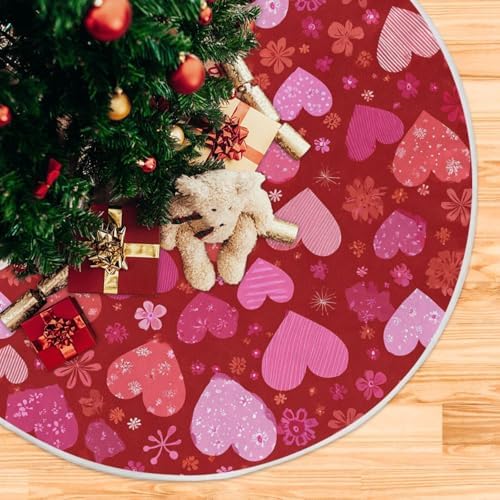 Pfrewn Valentine Tree Skirt 36" Red Floral Vintage Hearts Christmas Tree Skirts Mother's Day Xmas Mat for Holiday Festival Party Wedding Decor