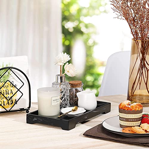 Luxspire Bathroom Sink Vanity Trays, 10" x 6" Resin Vanity Tray for Soap Dispenser, Kitchen Sink Trays, Vanity Countertop Organizer for Candles Soap Towel Perfume Holder Jewlery, Marble Style -M- Ink - color: A - Ink, style: Medium