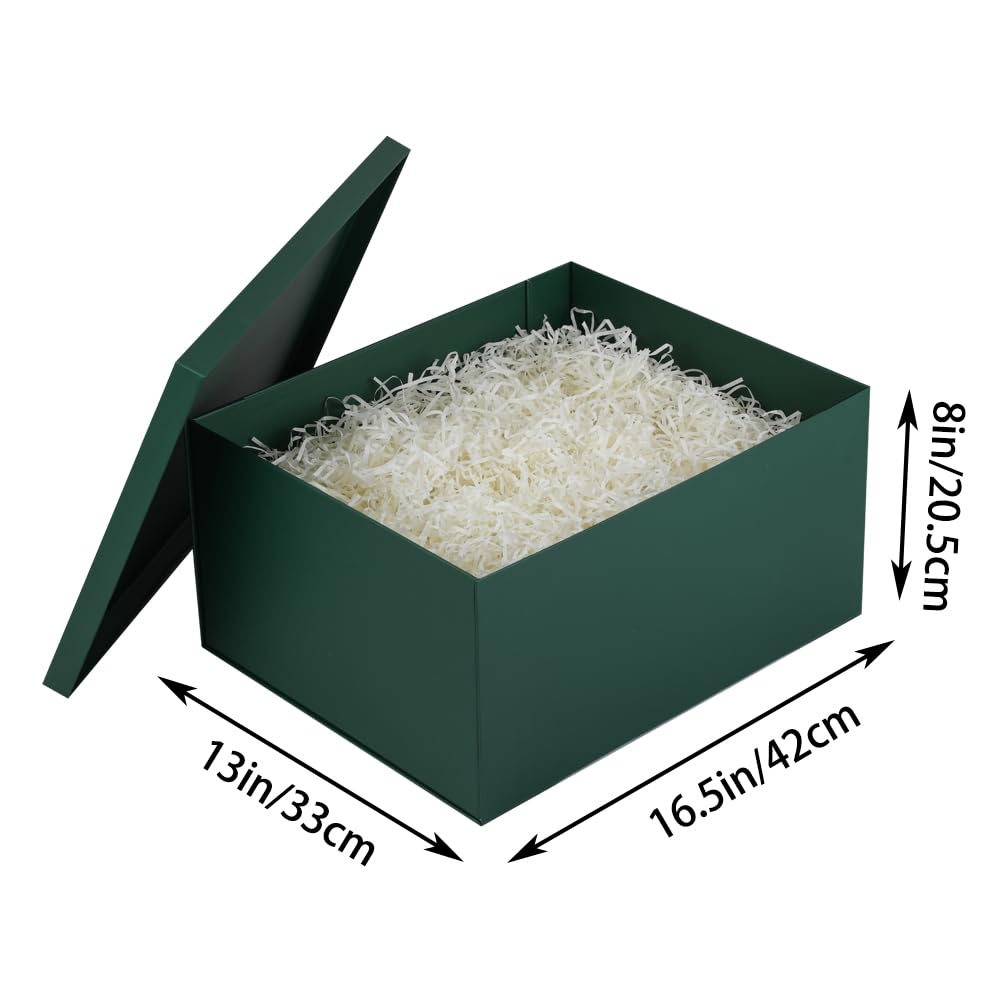 UoeRing 1Pcs Green Extra Large gift box with lids 16.5×13×8 Inches gift boxes for presents,Birthday Box (include Ribbon, Paper Shred Filler Gift Card & Envelopes)