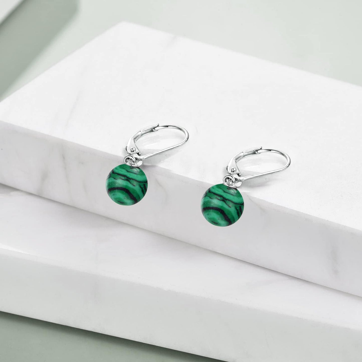 925 Sterling Silver Malachite Leverback Earrings Dangle Drop Jewelry Gifts for Women (Malachite)