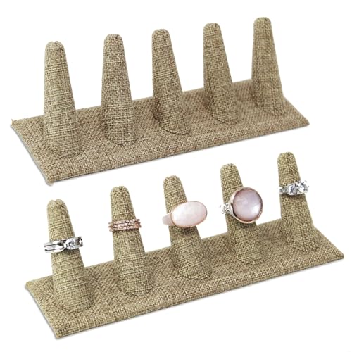 MOOCA 2 Pcs Set Ring Organizer for Showcase Display Drawer 5 Long Ring Storage Holder Jewelry Display Stands Showcase Jewelry Storage Counter, Burlap, 8 W x 2 1/8 D x 2 1/2 H in - color: 3) Burlap Linen