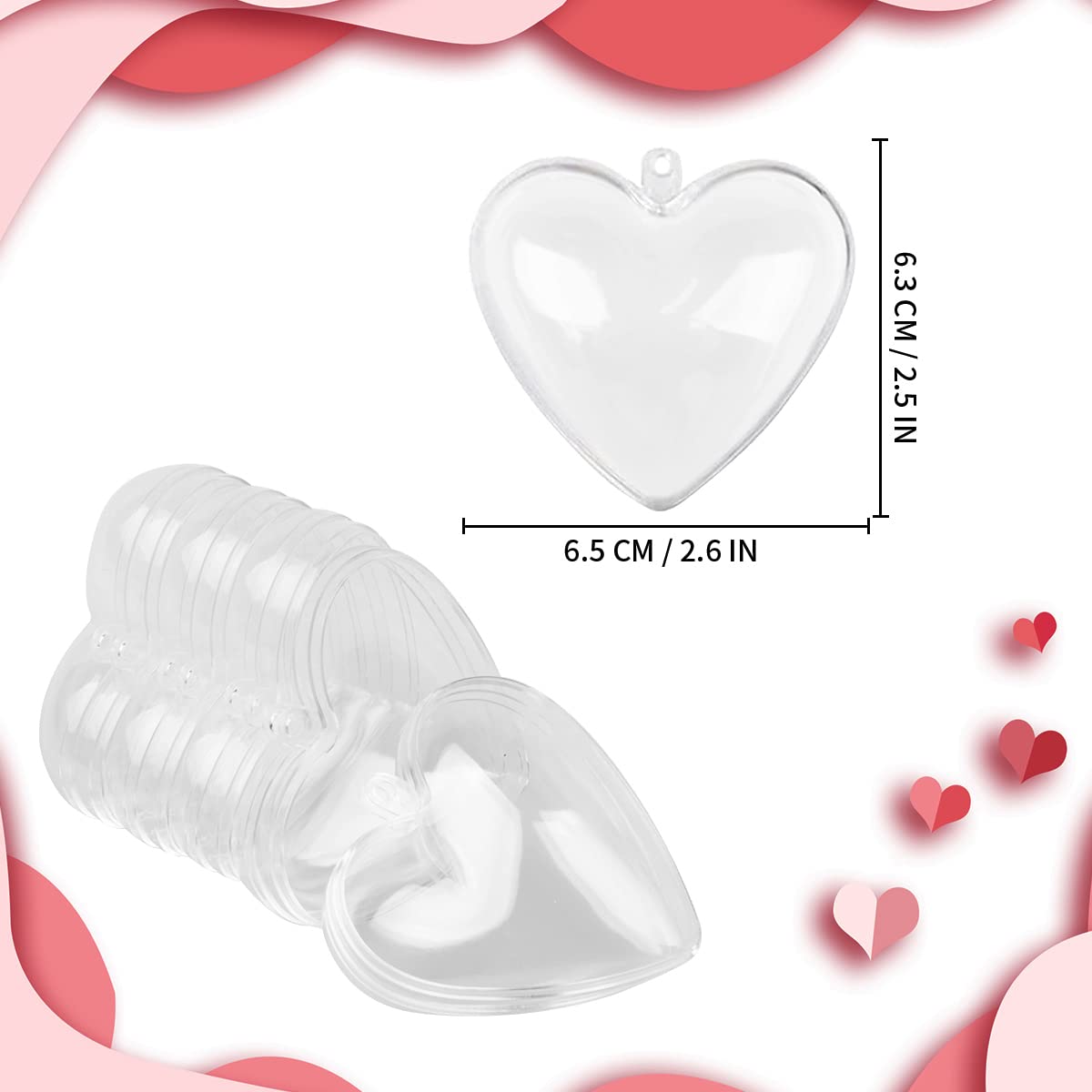 Jangostor 20 Packs Clear Heart Ornaments Balls Valentine‘s Day Ornaments Ball to Fill, DIY Plastic Fillable Valentine Decorations Tree Balls Baubles Craft Transparent Ball (6.5CM)