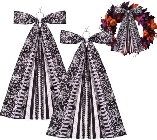 Suncalla 2 Pcs Halloween Black Spider Web Ribbon Bow for Wreath Front Door