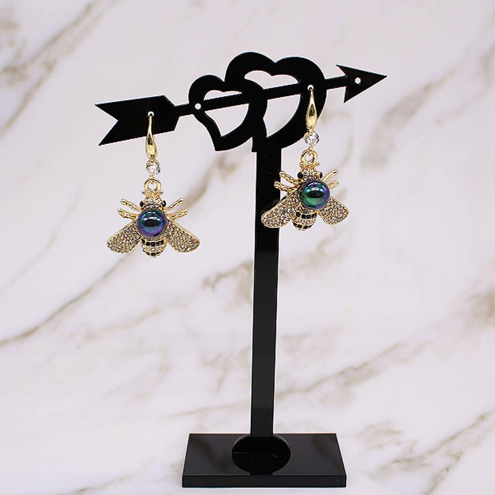 Honey Bee Drop Earrings Crystal Insect Themed Dangle Earring Animal Fashion Shell Pearl Hook Earring Gold Tone for Women Jewelry (Multicolored black pearl earring)