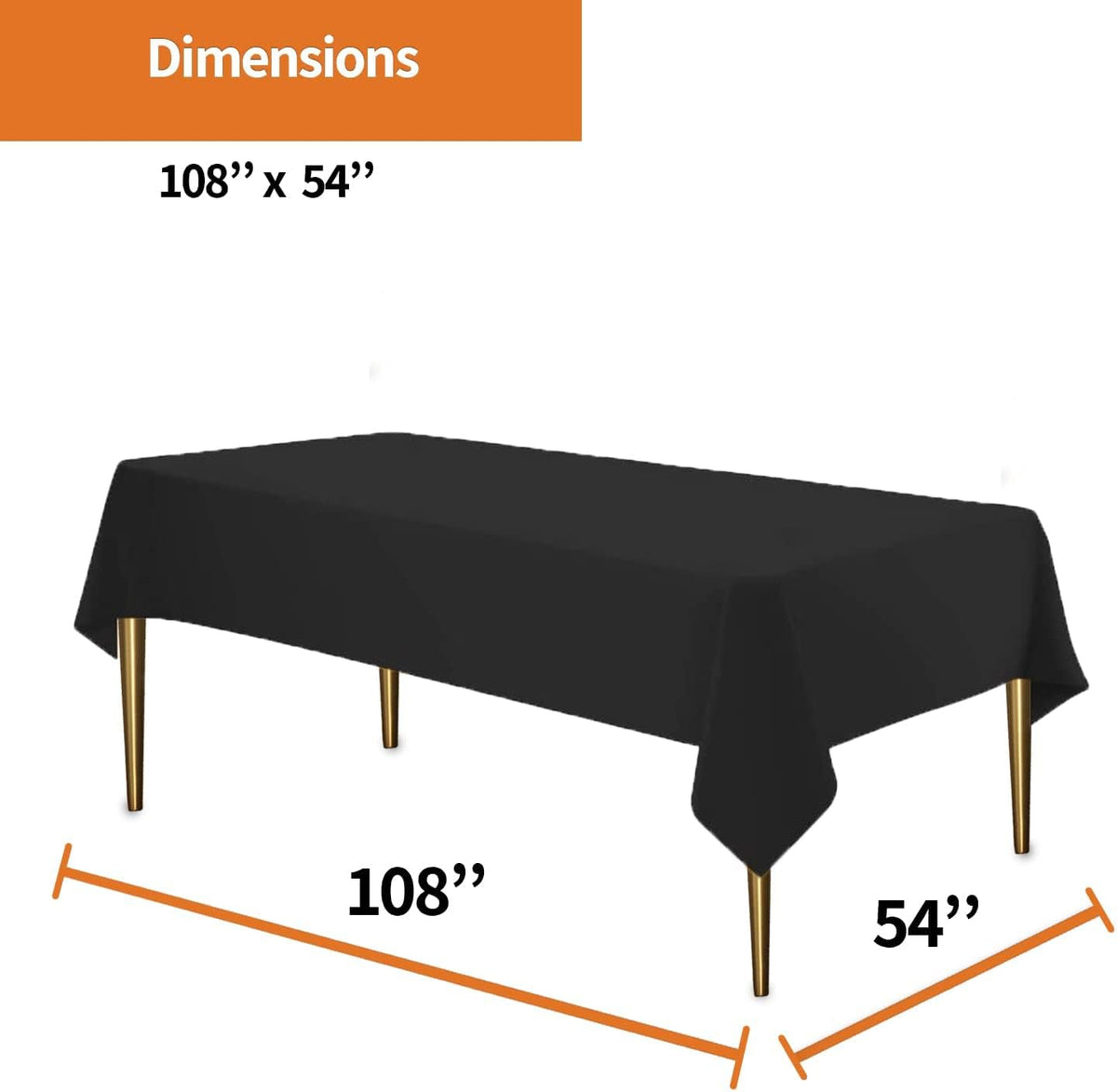 Black Disposable Plastic Tablecloth for Rectangle Tables (48 Pack) Premium Decorative Table Cloths for Parties, Events & Weddings, Indoors & Outdoors, 54 x 108 inches